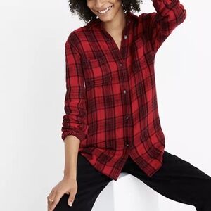 Madewell | Red Black Classic Ex Boyfriend Shirt in Lucien Plaid - 100% Cotton